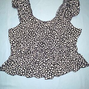 ARULA Black and Cream Floral Blouse